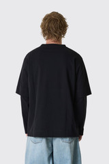 Simone Rocha Lace Up Hem Layered Long Sleeve T-Shirt 5478 0562 Black/Black