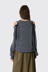 Simone Rocha Relaxed Cashmere Slash V-Neck Jumper W/Bow COMK9E 0667 Grey/Black