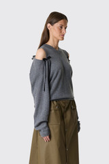 Simone Rocha Relaxed Cashmere Slash V-Neck Jumper W/Bow COMK9E 0667 Grey/Black