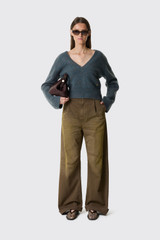 GANNI Melange Mohair Deep V-Neck A1150050 Blue Coral