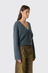 GANNI Melange Mohair Deep V-Neck A1150050 Blue Coral