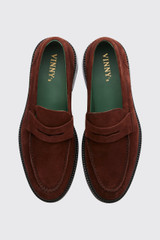 Vinny's Heeled Townee Penny Loafer Suede Dark Brown