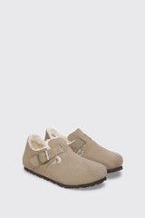 Birkenstock London Shearling Suede Leather Narrow Taupe