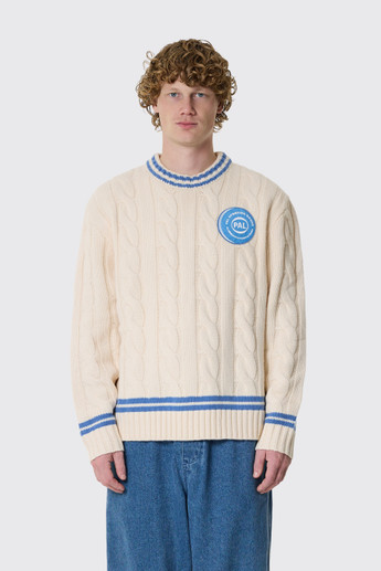 PAL Bye Cable Knit Wool Cricket Sweater Ecru/marshmallow blue