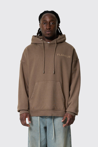 Flaneur Double Logo Washed Hoodie Brown