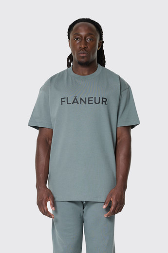 Flaneur Printed Logo T-Shirt Steel Green