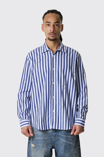 POP Trading Company Trading Logos Stripe Shirt POPSS26_03-009 Navy/White