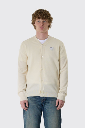 Comme des Garçons PLAY V-Neck Cardigan White Emble AX-N066-051 Natural