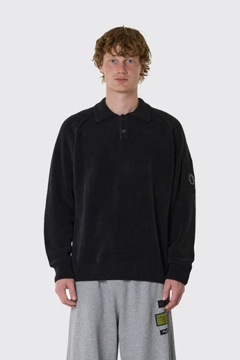 C.P. Company Chenille Cotton Polo Sweater 21CMKN198A-005558G 999 Black