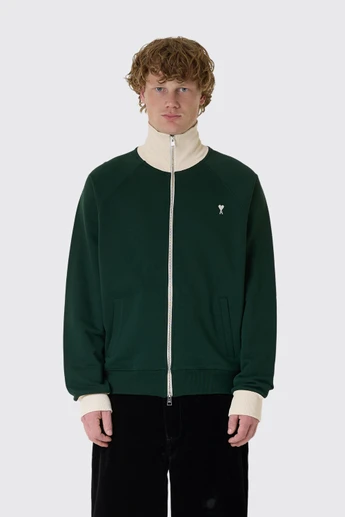 AMI Paris Paris Quota Bicolor Zipped Sweatshirt USW796.JE0245 A244 Vert Bouteille/Ivoire