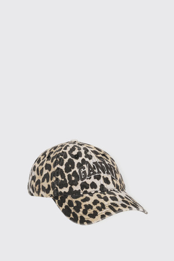 GANNI Washed Cotton Canvas Cap Leo Emb A6898 943 Leopard