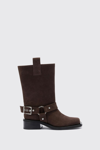 GANNI Mid Shaft Biker Boot Recycled Suede Pelinova B1010095 979 Chicory Coffee