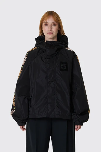 GANNI Placement Printed Flyweight Nylon Jacket A1010219 099 Black