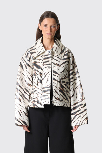 GANNI Printed Laminated Cotton Canvas Barn Jacket  A1130009 135 Egret 