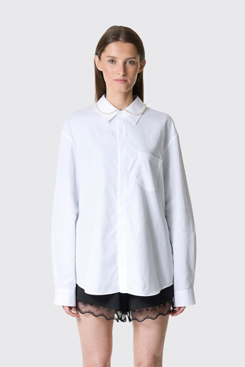 Simone Rocha Classic Concealed Button Shirt W/EMB 5423B 1287 White/Pearl