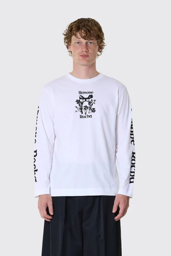 Simone Rocha Coming Up Roses Print Long Sleeve T-Shirt 5194P72-M 0569 White/Black