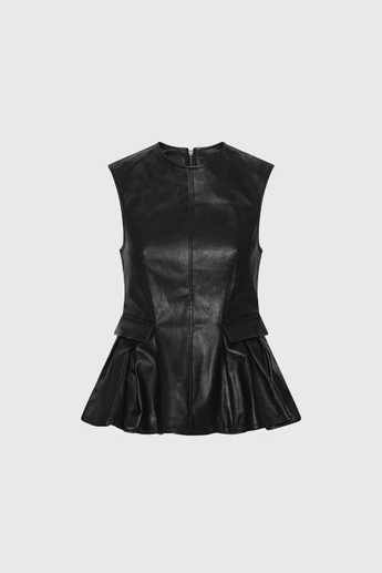 ROTATE Peplum Leather Top 116572100 100 Black