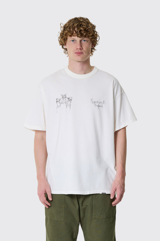 REPRESENT Hand Drawn Thoroughbred Dogs T-Shirt Flat White