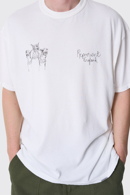 REPRESENT Hand Drawn Thoroughbred Dogs T-Shirt Flat White