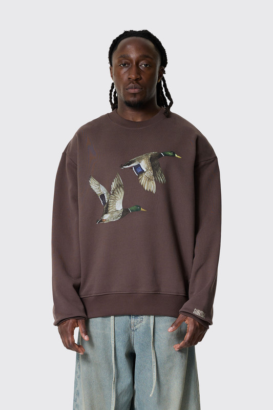 Sabbatical Ducks Crewneck Button Brown