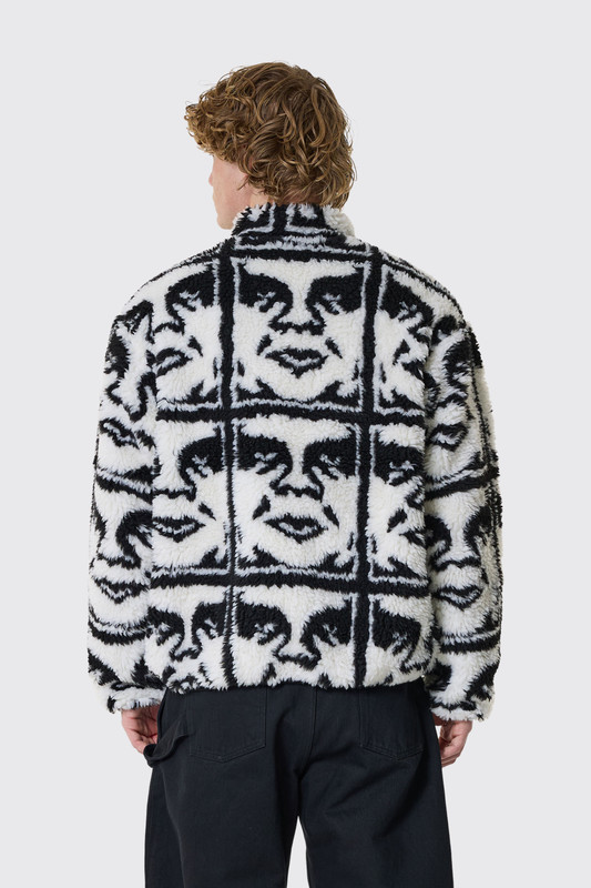 Obey Repeated Icon Sherpa Jkt BKM Black multi