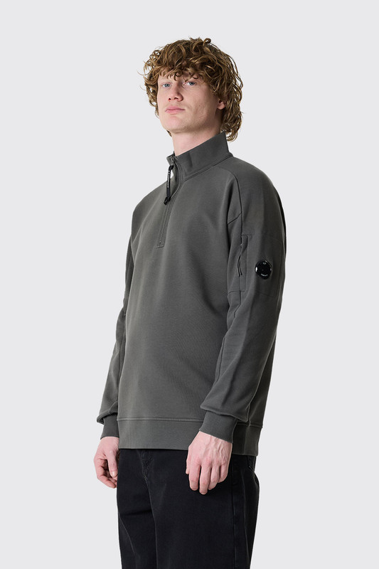 C.P. Company Diagonal Raised Fleece Half Zip Lens  20CMSS172A-005086W Gunmetal 