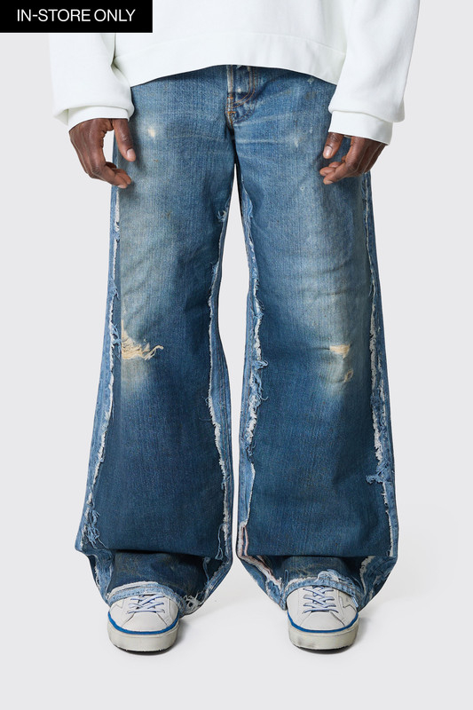 Acne Studios Loose Fit Printed Trousers Mid Blue