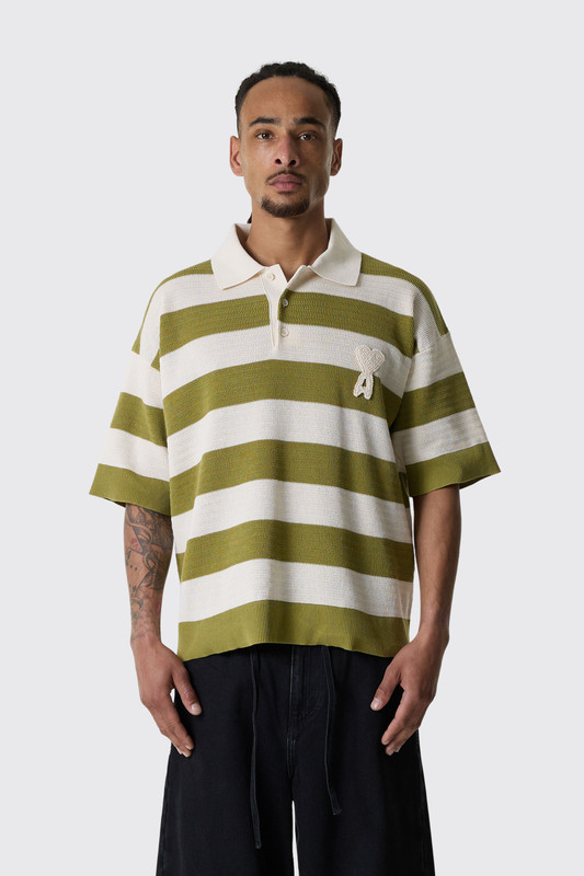 AMI Paris Paris Short Sleeves Polo de Coeur Patch HPL432.KN0153 Blanc Creme/Matcha