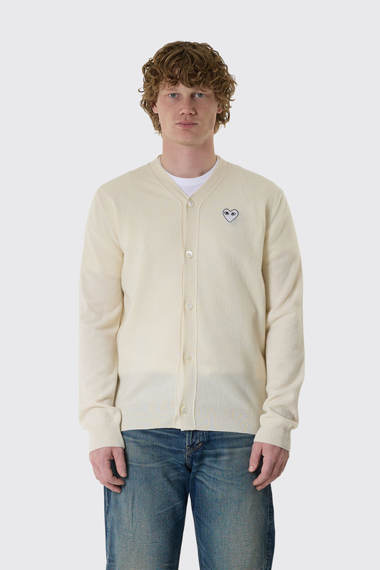 Comme des Garçons PLAY V-Neck Cardigan White Emble AX-N066-051 Natural