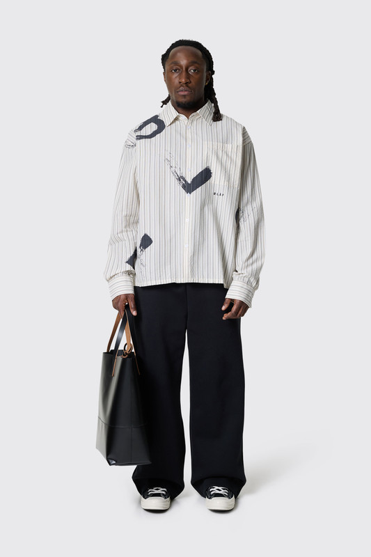 OLAF Brushstroke Logo Stripe LS Shirt Charcoal/White