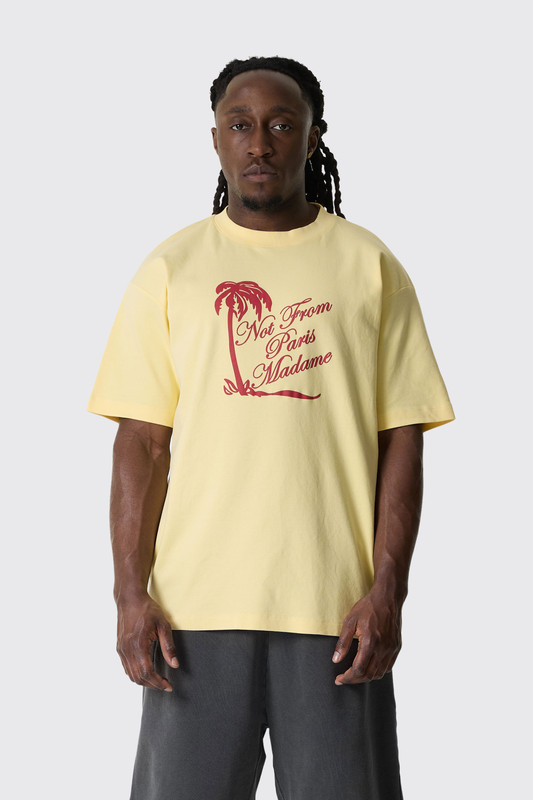 Drôle de Monsieur T-shirt Slogan Palmiers  K-TS297-CO002 LYL Light Yellow