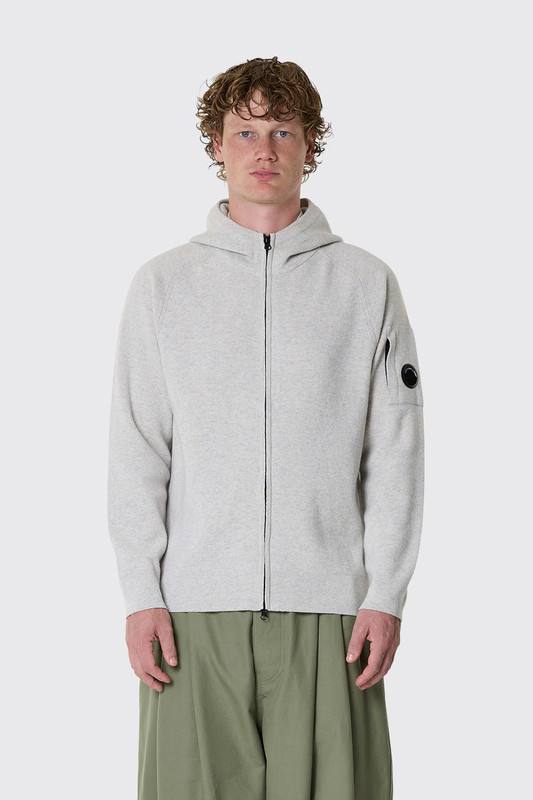 C.P. Company Lambswool GRS Knitted Zipped Hooded 21CMKN097A-110149A M13 Off White Melange