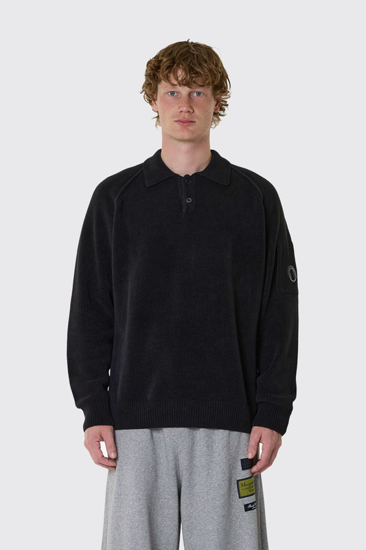 C.P. Company Chenille Cotton Polo Sweater 21CMKN198A-005558G 999 Black