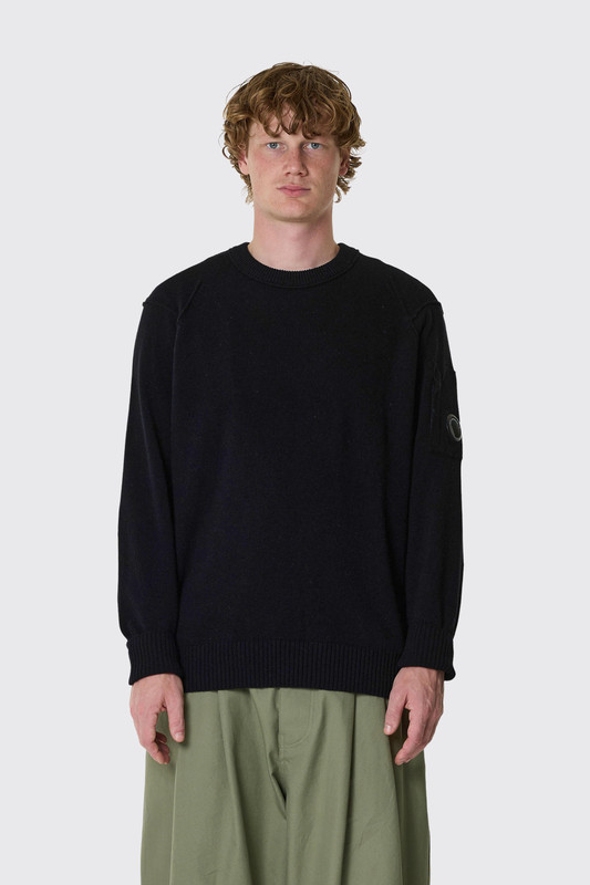 C.P. Company Lambswool GRS Crewneck Lens Sweater RFCMKN707A-110149A 999 Black