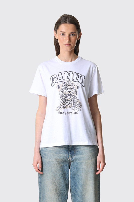 GANNI Basic Jersey Leopard Relaxed T-Shirt T4124 943 Leopard