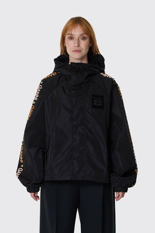 GANNI Placement Printed Flyweight Nylon Jacket A1010219 099 Black