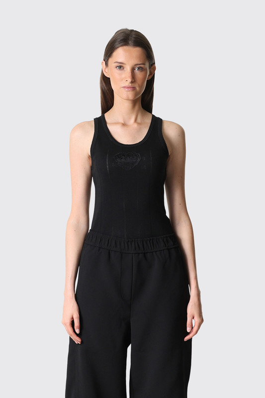 GANNI Compact Pointelle Rib Jersey Tank Top A1040451 099 Black