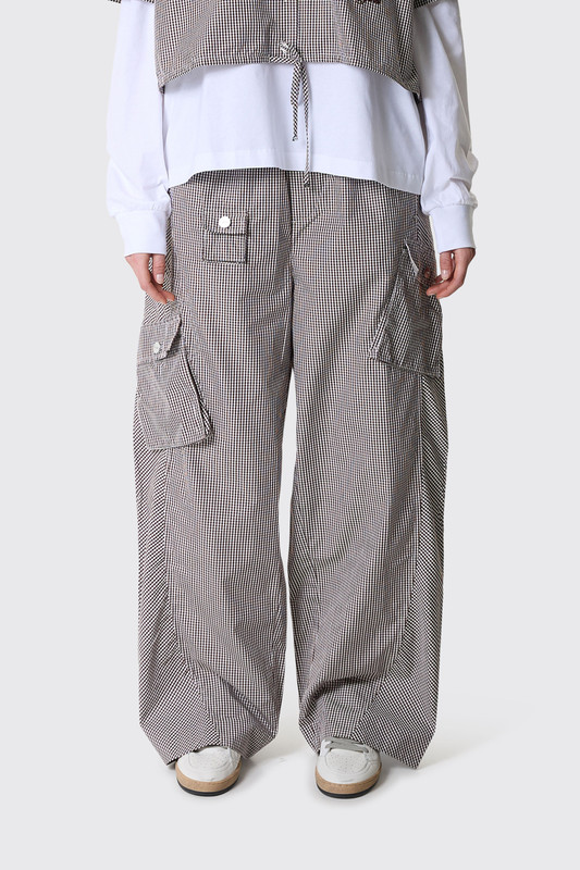 GANNI Check Cotton Cargo Pants A1080143 979 Chicory Coffee