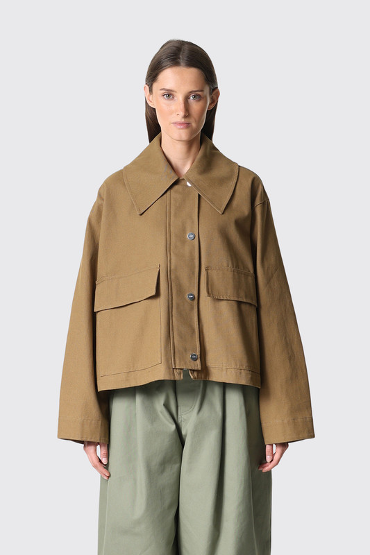 GANNI Workwear Canvas Short Barn Jacket A1130012 840 Ermine 