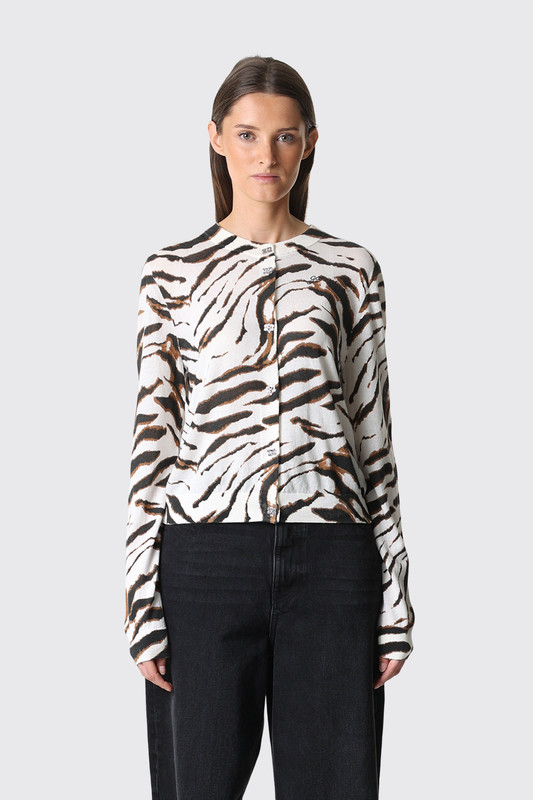 GANNI Sheer Printed Cotton Cardigan A1160011 135 Egret