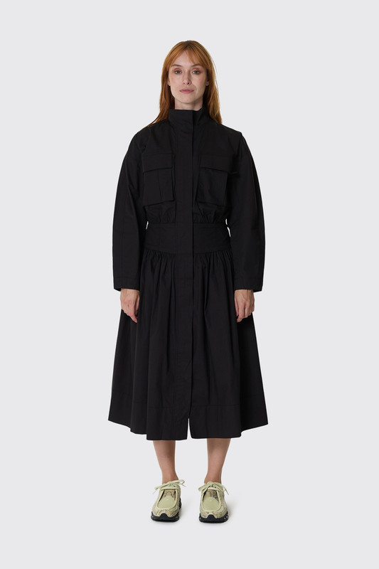 GANNI Stretch Cotton Long Utility Dress A1030742 Black 099