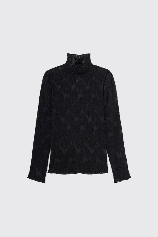 GANNI Pleated Fil Coupe Turtleneck A1040479 Black 099
