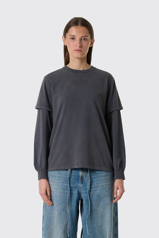 GANNI Future Heavy Jersey Double Sleeve A1050266 Phantom 252