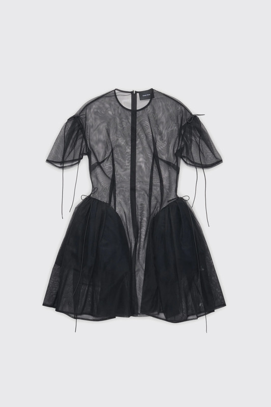 Simone Rocha Mini Puff Sleeve Cord Hip Dress 7511 0069 Black/Black