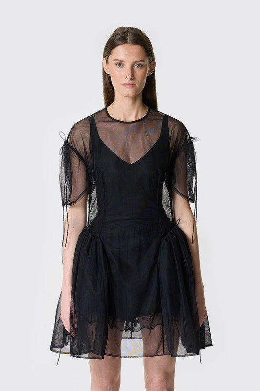 Simone Rocha Mini Puff Sleeve Cord Hip Dress 7511 0069 Black/Black