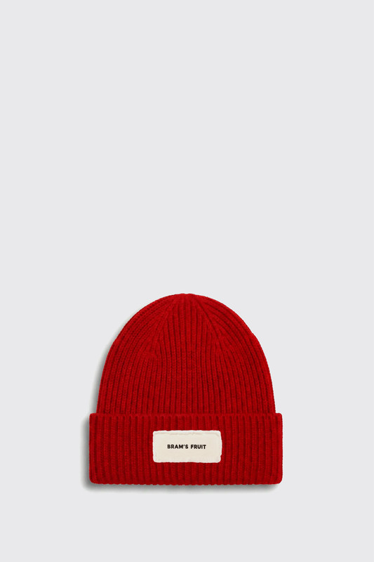 Bram's Fruit Distressed Label Beanie FW26-2147 Red