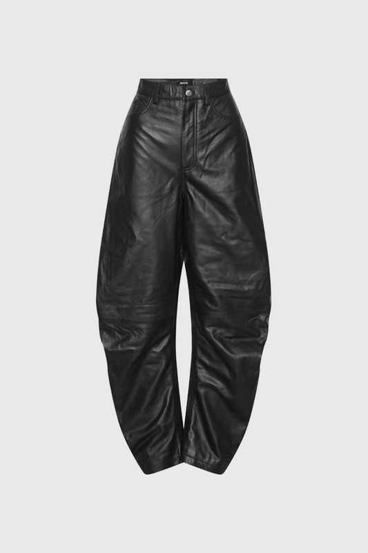 ROTATE Barrel Leg Leather Pants 116577100 100 Black