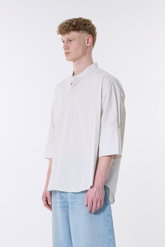 AMI Classic Shirt Mandarin Collar Chalk