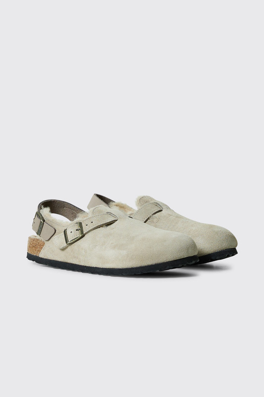 Birkenstock Tokio Shearling Suede Leather Narrow Taupe
