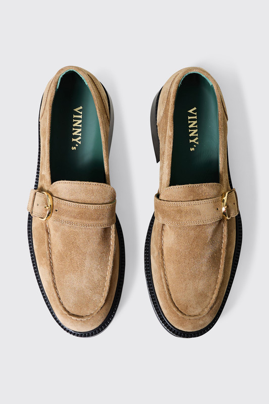 Vinny's Heeled Townee Monk Loafer Suede Sand